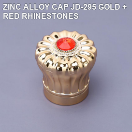 ZINC ALLOY CAP JD-295 GOLD + RED RHINESTONES perfume bottle cap reference