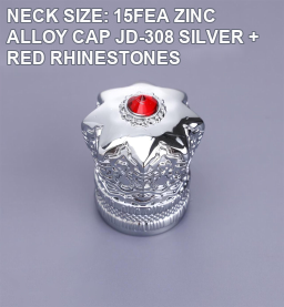 NECK SIZE: 15FEA ZINC ALLOY CAP JD-308 SILVER + RED RHINESTONES perfume bottle cap reference