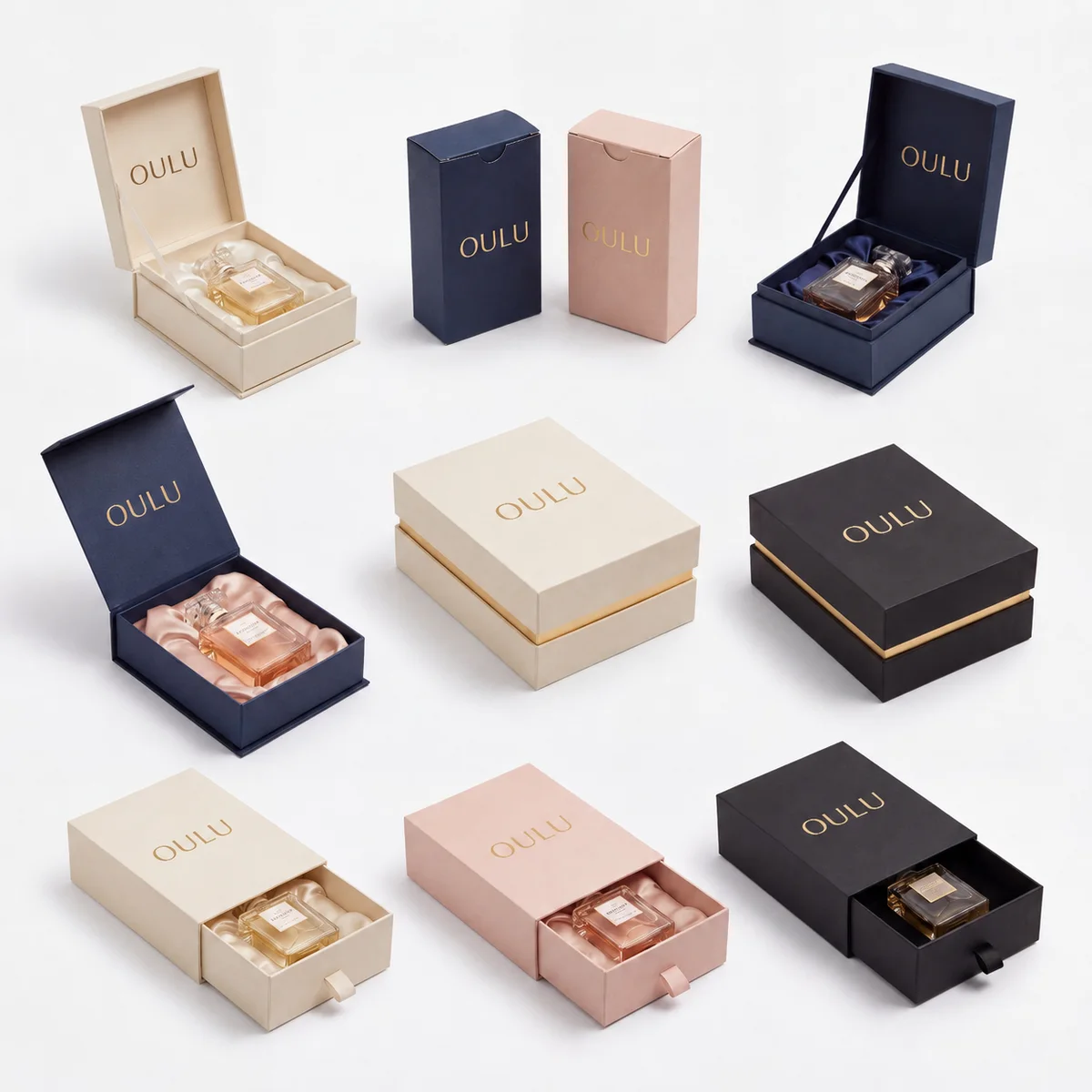 Coffrets de parfum avec calages intérieurs adaptés