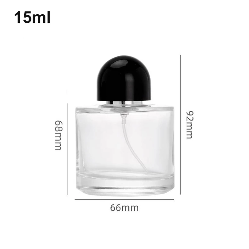 15ml Wide Rounded Black Dome-Cap Perfume Bottle with dimensions