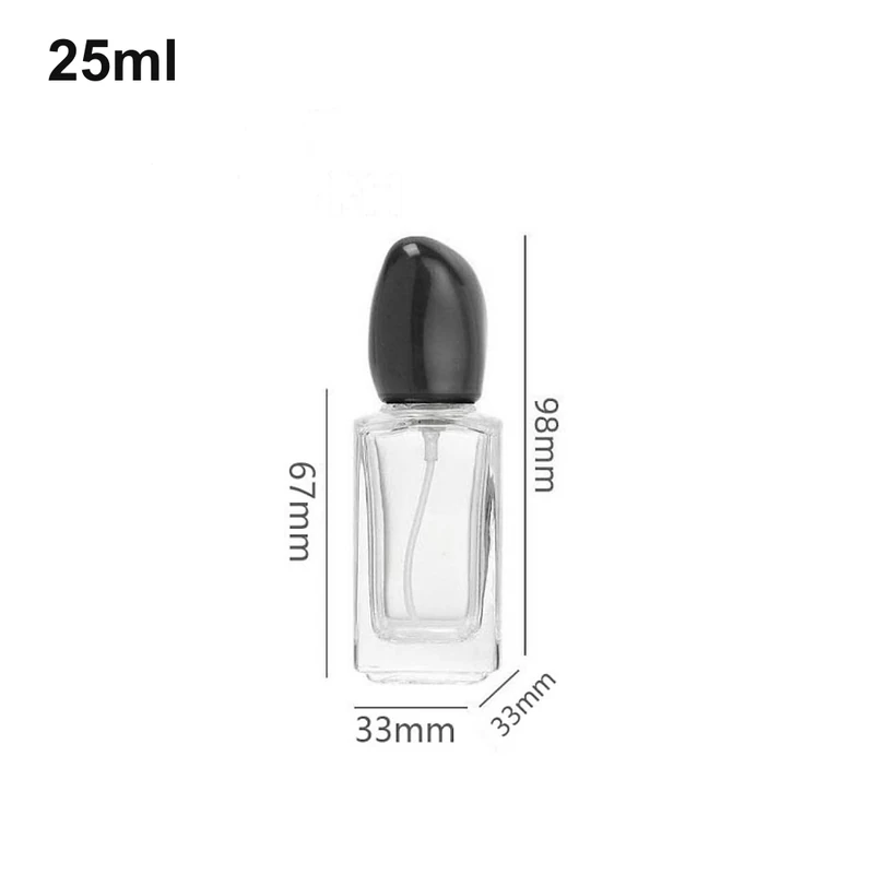 25ml Tall Square Pebble-Cap Perfume Bottle with dimensions