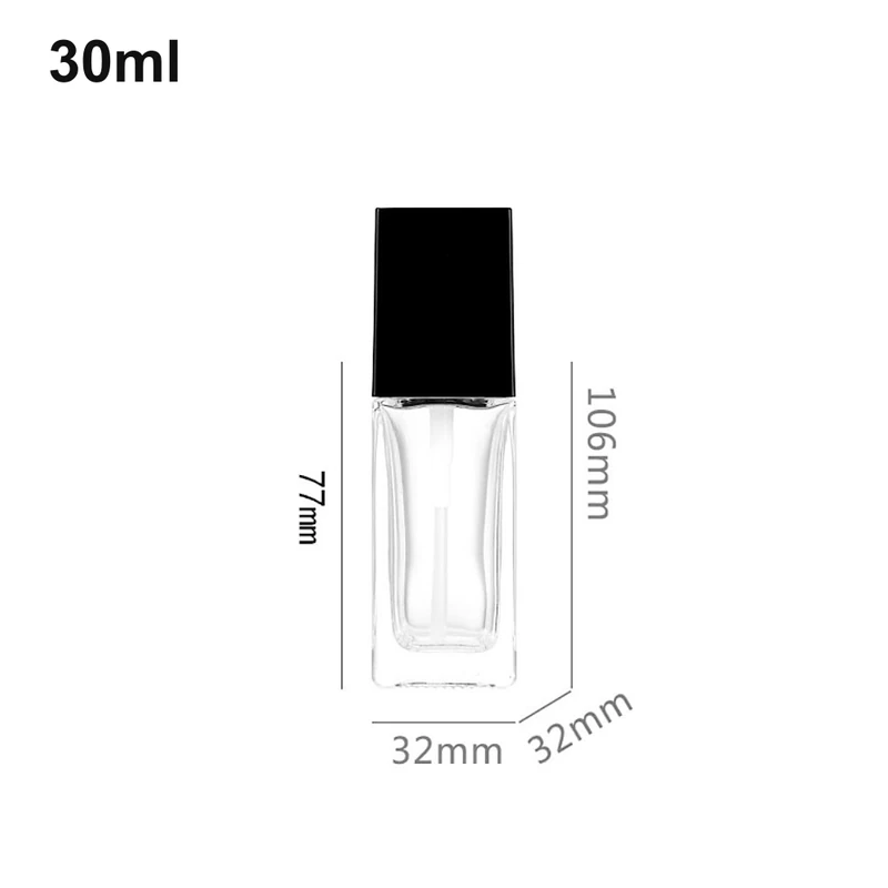 30ml Tall Slim Square Tapered Black-Cap Perfume Bottle with dimensions