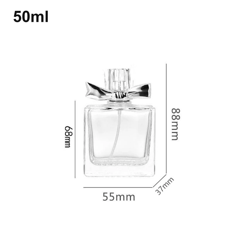50ml Square Bow-Detail Perfume Bottle with dimensions