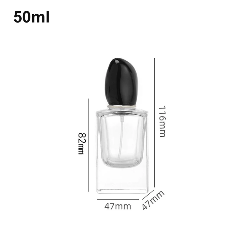 50ml Square Black Pebble-Cap Perfume Bottle with dimensions