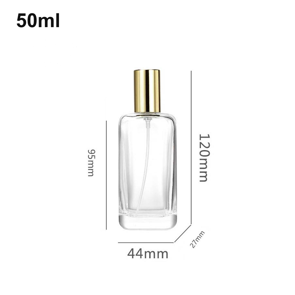 50ml Slim Round Gold-Cap Perfume Bottle with dimensions