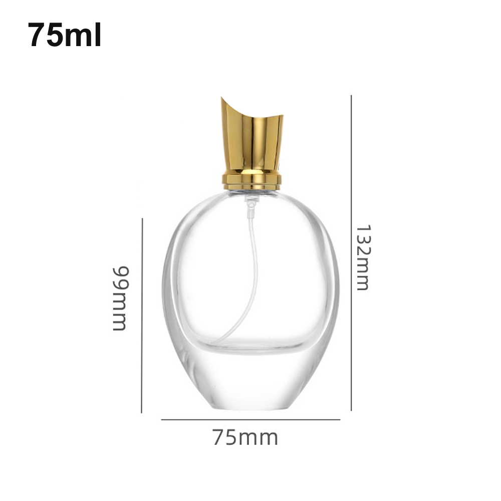75ml rounded, gold sculpted cap perfume bottle (LUR-0754) with source dimension markings