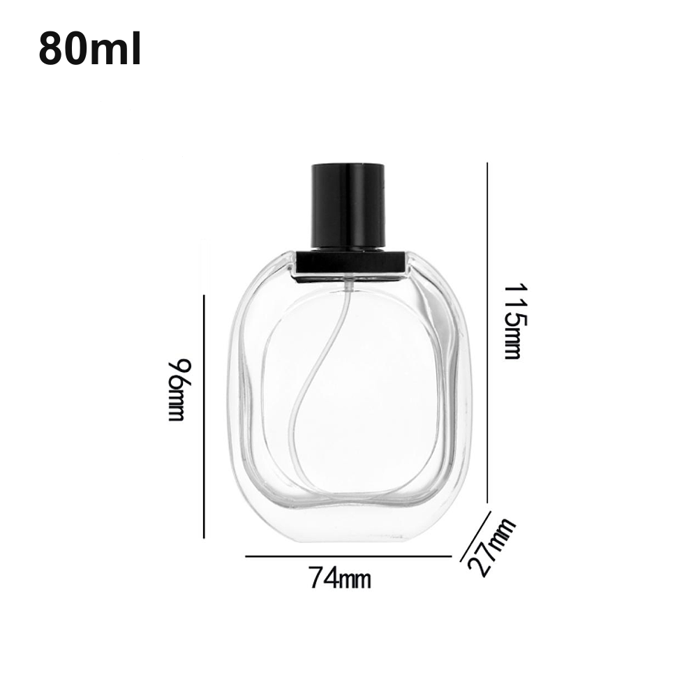 80ml rounded oval, black cap perfume bottle (LUR-0805) with source dimension markings