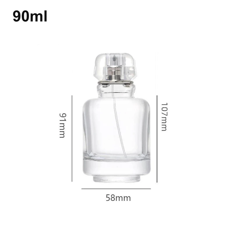 90ml rounded clear, faceted cap perfume bottle (LUR-0902) with source dimension markings