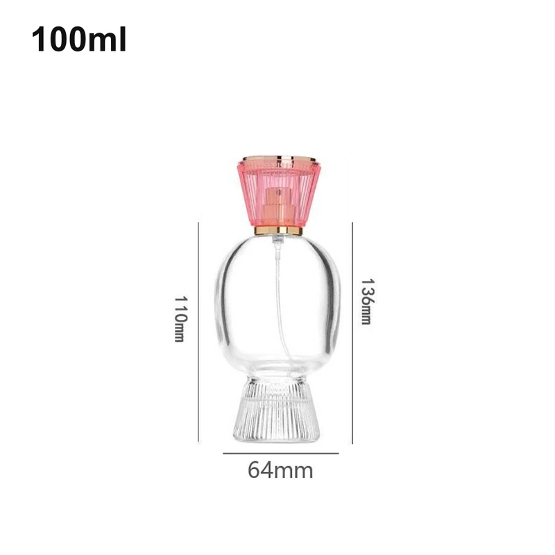 100ml Rounded Pink-Cap Perfume Bottle with dimensions