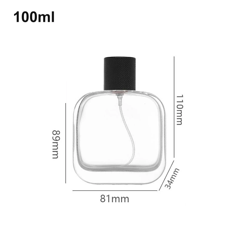 100ml Wide Rounded-Square Black-Cap Perfume Bottle