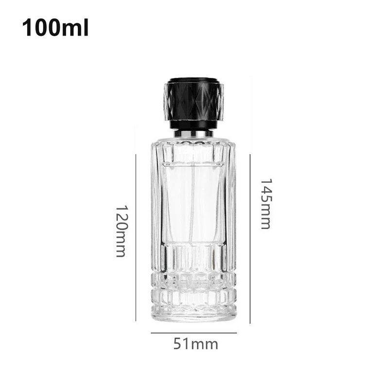 100ml Vertical-Fluted Faceted Cylinder Black-Cap Perfume Bottle