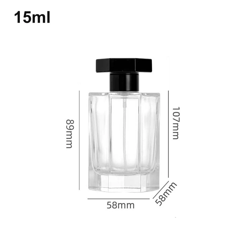 15ml Ribbed Square Black T-Cap Perfume Bottle with dimensions