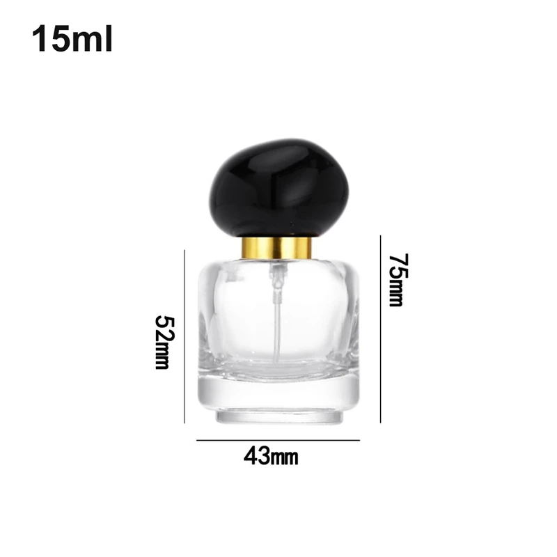 15ml Compact Rounded Black Pebble-Cap Perfume Bottle with dimensions
