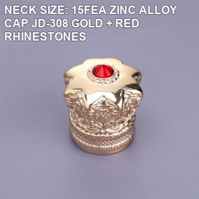 LURONPACK 15FEA JD-308 gold zinc alloy perfume cap with red rhinestones