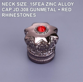 LURONPACK 15FEA JD-308 gunmetal zinc alloy perfume cap with red rhinestones