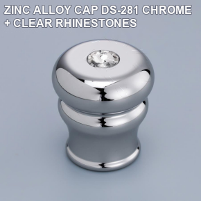 DS-281 chrome zinc alloy perfume cap with clear rhinestone accent